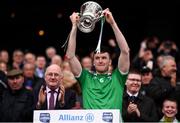 31 March 2019; Declan Hannon of Limerick lifting the cup following the Allianz Hurling League Division 1 Final match between Limerick and Waterford at Croke Park in Dublin. Photo by Stephen McCarthy/Sportsfile