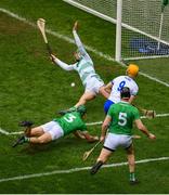 31 March 2019; Limerick goalkeeper Nickie Quaid saves a shot at goal by Jack Prendergast of Waterford during the Allianz Hurling League Division 1 Final match between Limerick and Waterford at Croke Park in Dublin. Photo by Ramsey Cardy/Sportsfile