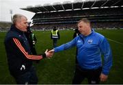 31 March 2019; Limerick manager John Kiely, left, shakes hands with Waterford manager Pauric Fanning following the Allianz Hurling League Division 1 Final match between Limerick and Waterford at Croke Park in Dublin. Photo by Stephen McCarthy/Sportsfile