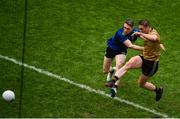 31 March 2019; Stephen O'Brien of Kerry shoots to score his side's second goal despite the attention of Patrick Durcan of Mayo during the Allianz Football League Division 1 Final match between Kerry and Mayo at Croke Park in Dublin. Photo by Ramsey Cardy/Sportsfile