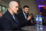 30 March 2019; Leinster players Devin Toner and Robbie Henshaw take part in a Q&A with Ryan Bailey and pose for photos with fans at the Heineken Champions Cup Quarter-Final between Leinster and Ulster at the Aviva Stadium in Dublin. Photo by David Fitzgerald/Sportsfile