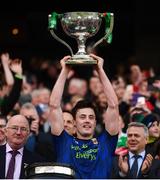 31 March 2019; Diarmuid O'Connor of Mayo lifts the cup following the Allianz Football League Division 1 Final match between Kerry and Mayo at Croke Park in Dublin. Photo by Stephen McCarthy/Sportsfile