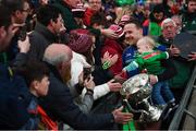 31 March 2019; Andy Moran of Mayo and his son Ollie are congratulated following the Allianz Football League Division 1 Final match between Kerry and Mayo at Croke Park in Dublin. Photo by Stephen McCarthy/Sportsfile