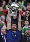 31 March 2019; Aidan O'Shea of Mayo celebrates while lifting the cup after the Allianz Football League Division 1 Final match between Kerry and Mayo at Croke Park in Dublin. Photo by Ray McManus/Sportsfile