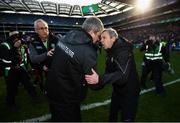 31 March 2019; Mayo manager James Horan and Kerry manager Peter Keane, right, following the Allianz Football League Division 1 Final match between Kerry and Mayo at Croke Park in Dublin. Photo by Stephen McCarthy/Sportsfile