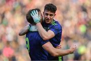 31 March 2019; Mayo players, Aidan O'Shea, left, and Ciarán Treacy celebrate after the Allianz Football League Division 1 Final match between Kerry and Mayo at Croke Park in Dublin. Photo by Piaras Ó Mídheach/Sportsfile