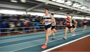 31 March 2019; Louis O'Loughlin of Donore Harriers, Co. Dublin, competing in the Boys Under 19 800m event during Day 2 of the Irish Life Health National Juvenile Indoor Championships at AIT in Athlone, Co Westmeath. Photo by Sam Barnes/Sportsfile