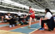 31 March 2019; Shay O'Halloran of Tir Chonaill A.C., Co. Donegal, competing in the Boys Under 14 Long Jump event during Day 2 of the Irish Life Health National Juvenile Indoor Championships at AIT in Athlone, Co Westmeath. Photo by Sam Barnes/Sportsfile