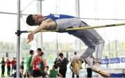 31 March 2019; Evan Sullivan of Waterford A.C., Co. Waterford, competing in the Boys Under 19 High Jump event during Day 2 of the Irish Life Health National Juvenile Indoor Championships at AIT in Athlone, Co Westmeath. Photo by Sam Barnes/Sportsfile
