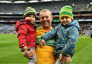 30 March 2019; Cathal McCrann of Leitrim with his sons  Darragh, three years, and Fionn, 1 1/2,  after the Allianz Football League Division 4 Final between Derry and Leitrim at Croke Park in Dublin. Photo by Ray McManus/Sportsfile