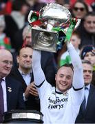 31 March 2019; Micheál Schlingermann of Mayo lifts the cup after the Allianz Football League Division 1 Final match between Kerry and Mayo at Croke Park in Dublin. Photo by Ray McManus/Sportsfile