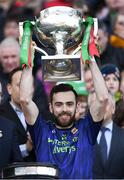 31 March 2019; Kevin McLoughlin of Mayo lifts the cup after the Allianz Football League Division 1 Final match between Kerry and Mayo at Croke Park in Dublin. Photo by Ray McManus/Sportsfile