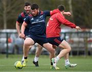 1 April 2019; Ciarán Parker with Sean O'Connor, left, and Darren Sweetnam, right, during Munster Rugby Squad Training at University of Limerick in Limerick. Photo by Piaras Ó Mídheach/Sportsfile