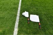 30 March 2019; Linesman flags on the pitch before the Allianz Football League Division 4 Final between Derry and Leitrim at Croke Park in Dublin. Photo by Ray McManus/Sportsfile