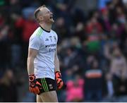 31 March 2019; Mayo goalkeeper Rob Hennelly reacts to the third Mayo goal during the Allianz Football League Division 1 Final match between Kerry and Mayo at Croke Park in Dublin. Photo by Ray McManus/Sportsfile