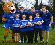 3 April 2019; The Bank of Ireland Leinster Rugby Summer Camps and new inclusion camps were launched by Leinster Rugby stars Josh Van Der Flier, Rhys Ruddock, Robbie Henshaw and mascot Leo the Lion along with school kids, from left, Kate Gunne, age 9, Vincent Hoolahan, age 10, Molly Kearney, age 8 and Andrew Quinlan, age 9, at a pop up training session in St. Mary’s National School, Ranelagh. The camps will run in 27 different venues across the province throughout July and August. Visit www.leinsterrugby.ie/camps for more information. Photo by David Fitzgerald/Sportsfile