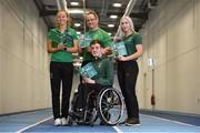 3 April 2019; Paralympics Ireland launched the new strategic plan for Irish Paralympic Sport at the Sport Ireland Federation; ‘Success Take More'. Pictured are swimmer Patrick Flanagan, centre, with, from left, middle-distance runner Greta Streimkyte, para-canoeist Pat O'Leary and sprinter Orla Comerford during the launch at the Sport Ireland Institute in Abbotstown, Co Dublin. Photo by Matt Browne/Sportsfile