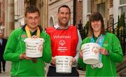 4 April 2019; Special Olympics Ireland is calling on people across the country to support future champions by donating to its Annual Collection Day Friday, 5th April. This is set to be one of the biggest and best Collection Days for the charity; off the back of Team Ireland’s incredible success at the Special Olympics World Games in Abu Dhabi, Special Olympics Ireland smashed its initial target of 3,000 volunteers; with over 4,000 people signing up to take to the streets. Supermarkets, shops and streets will be full of Special Olympics volunteers and representatives, singing, shaking and smiling from 7am, in what will be one of the largest organised nationwide fundraising events of 2019. One can donate online at www.specialolympics.ie/donate or Text Athlete to 50300 to donate €4 to Special Olympics Ireland. Pictured are Team Ireland's Patrick Furlong and Kellie O'Donnell with volunteer Brian O'Callaghan. Photo by Ray McManus/Sportsfile