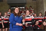 30 March 2019; Enniscorthy captain Katie Whelan is presented with the cup by Jessica Spain after the Leinster Rugby Girls U16 Girls Cup Final match between Enniscorthy and Tullamore at Navan RFC in Navan, Co Meath. Photo by Matt Browne/Sportsfile