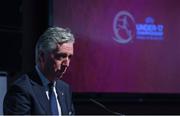 4 April 2019; Chairman of the UEFA Youth and Amateur Football Committee John Delaney during the 2019 UEFA European Under-17 Championship Finals Draw at the Aviva Stadium in Dublin. Photo by Stephen McCarthy/Sportsfile