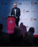 4 April 2019; Chairman of the UEFA Youth and Amateur Football Committee John Delaney during the 2019 UEFA European Under-17 Championship Finals Draw at the Aviva Stadium in Dublin. Photo by Stephen McCarthy/Sportsfile