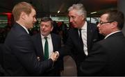 4 April 2019; Republic of Ireland manager Colin O'Brien, left, from second from left, FAI President Donal Conway, Chairman of the UEFA Youth and Amateur Football Committee John Delaney and FAI Director of Public Relations and Communications Cathal Dervan during the 2019 UEFA European Under-17 Championship Finals Draw at the Aviva Stadium in Dublin. Photo by Stephen McCarthy/Sportsfile