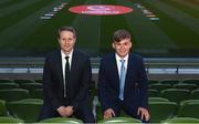 4 April 2019; Republic of Ireland manager Colin O'Brien, left, and Republic of Ireland U17 captain Séamas Keogh following the 2019 UEFA European Under-17 Championship Finals Draw at the Aviva Stadium in Dublin. Photo by Stephen McCarthy/Sportsfile
