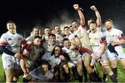 4 April 2019; Trinity players celebrate after the Annual Men's Colours match between UCD and Trinity at the UCD Bowl in Belfield, Dublin. Photo by Matt Browne/Sportsfile