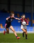 5 April 2019; Alannah Ní Chorragáin of Coláiste Oiriall in action against Maria Farrell of Moate C.S during the Lidl All-Ireland Post-Primary Schools Junior B Final match between Coláiste Oiriall and Moate Community School at Glennon Brothers Pearse Park in Longford. Photo by David Fitzgerald/Sportsfile
