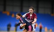 5 April 2019; Annie Heavin of Moate C.S in action against Scarlett Ní Earáin of Coláiste Oiriall during the Lidl All-Ireland Post-Primary Schools Junior B Final match between Coláiste Oiriall and Moate Community School at Glennon Brothers Pearse Park in Longford. Photo by David Fitzgerald/Sportsfile
