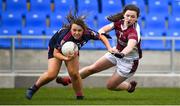 5 April 2019; Aoife Dalton of Moate C.S in action against Scarlett Ní Earáin of Coláiste Oiriall during the Lidl All-Ireland Post-Primary Schools Junior B Final match between Coláiste Oiriall and Moate Community School at Glennon Brothers Pearse Park in Longford. Photo by David Fitzgerald/Sportsfile
