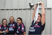 5 April 2019; Moate C.S captain Aoife Dalton lifts the trophy following the Lidl All-Ireland Post-Primary Schools Junior B Final match between Coláiste Oiriall and Moate Community School at Glennon Brothers Pearse Park in Longford. Photo by David Fitzgerald/Sportsfile