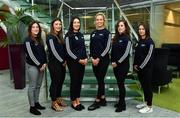 5 April 2019; The Women’s Gaelic Players Association, WGPA, presented its 2019 third-level scholarships on Friday 5th April at PWC headquarters in Dublin. A total of 46 scholarships have been awarded to third-level students across multiple colleges who play intercounty Camogie and Ladies Football. The scholarship scheme recognises the efforts of WGPA members in pursuing a dual career, enabling them to focus their attention on taking opportunities for ongoing personal and professional development whilst striving for excellence as athletes. Pictured are third level scholarship students, from left, Andrea O'Keeffe of Clare, Linda Collins of Cork, Rebecca Finan of Roscommon, Orla O'Dwyer of Tipperary, Grace O'Brien of Tipperary and Aoife Donohue of Galway. Photo by Sam Barnes/Sportsfile