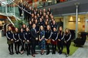 5 April 2019; The Women’s Gaelic Players Association, WGPA, presented its 2019 third-level scholarships on Friday 5th April at PWC headquarters in Dublin. A total of 46 scholarships have been awarded to third-level students across multiple colleges who play intercounty Camogie and Ladies Football. The scholarship scheme recognises the efforts of WGPA members in pursuing a dual career, enabling them to focus their attention on taking opportunities for ongoing personal and professional development whilst striving for excellence as athletes. Pictured are third level scholarship students with Paul Flynn, GPA CEO, and Maria Kinsella, WGPA Chairperson. Photo by Sam Barnes/Sportsfile