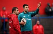 5 April 2019; Munster head coach Johann van Graan, left, in conversation with Conor Murray of Munster ahead of the Guinness PRO14 Round 19 match between Munster and Cardiff Blues at Irish Independent Park in Cork. Photo by Ramsey Cardy/Sportsfile