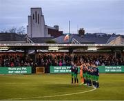 5 April 2019; Shamrock Rovers players during a minute’s applause in tribute to the late broadcaster Pat McAuliffe prior to the SSE Airtricity League Premier Division match between Cork City and Shamrock Rovers at Turners Cross in Cork. Photo by Stephen McCarthy/Sportsfile