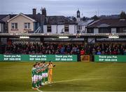 5 April 2019; Cork City players during a minute’s applause in tribute to the late broadcaster Pat McAuliffe prior to the SSE Airtricity League Premier Division match between Cork City and Shamrock Rovers at Turners Cross in Cork. Photo by Stephen McCarthy/Sportsfile