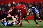 5 April 2019; Dave Kilcoyne of Munster is tackled by Rey Lee-Lo of Cardiff Blues during the Guinness PRO14 Round 19 match between Munster and Cardiff Blues at Irish Independent Park in Cork. Photo by Ramsey Cardy/Sportsfile