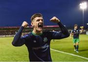 5 April 2019; Trevor Clarke celebrates after his Shamrock Rovers team-mate Aaron McEneff scored their second goal during the SSE Airtricity League Premier Division match between Cork City and Shamrock Rovers at Turners Cross in Cork. Photo by Stephen McCarthy/Sportsfile