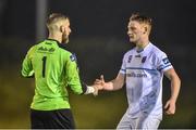 5 April 2019; Liam Scales, right, and Conor Kearns of UCD celebrate following the SSE Airtricity League Premier Division match between UCD and Waterford at The UCD Bowl in Belfield, Dublin. Photo by Ben McShane/Sportsfile