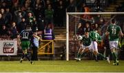 5 April 2019; Aaron McEneff of Shamrock Rovers shoots to score his side's third goal during the SSE Airtricity League Premier Division match between Cork City and Shamrock Rovers at Turners Cross in Cork. Photo by Stephen McCarthy/Sportsfile