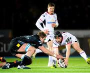 5 April 2019; John Cooney of Ulster is tackled by Kyle Steyn of Glasgow Warriors during the Guinness PRO14 Round 19 match between Glasgow Warriors and Ulster at Scotstoun Stadium in Glasgow, Scotland. Photo by Ross Parker/Sportsfile