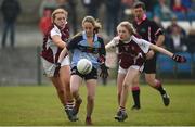 6 April 2019; Anna Fahie of Cashel Community School in action against Aimee Dreelan, left, and Kayla Nolan of FCJ Bunclody during the Lidl All Ireland Post Primary School Junior C Final match between Cashel Community School and FCJ Bunclody at St Molleran’s in Carrickbeg, Co. Waterford. Photo by Diarmuid Greene/Sportsfile