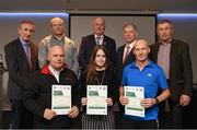 06 April 2019; The Westmeath recipients including Nicole Leonard, Frank Conway, Des Smyth, Ray Conlon, Gerry Coyne – Administrator, are photographed with Uachtaráin Cumann Lúthchleas Gael John Horan, Willie Barrett, left, Chairman National Referee Development Committee, and Vincent Neary, right, Chairman Referee Instructor Workgroup, at the presentation of certificates to new referees at Croke Park in Dublin. Photo by Ray McManus/Sportsfile
