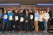 06 April 2019; The Meath recipients including Robbie Barrett, Stephen Dawson, Finton O'Brien, Derek Ryan, Mark Baldwin, Thomas Meade, Dave Gavagan, Darragh Kenny, Liam Farrell, Damian Beakey, Greg Carry, Damien Griffin, Gearoid O’Brien, David Gavagan, Roger Casey, Gillian Bennett, Kieran Olwell, Graham Whelan, Frank Gallogly – Administrator, are photographed with Uachtaráin Cumann Lúthchleas Gael John Horan, Willie Barrett, left, Chairman National Referee Development Committee, and Vincent Neary, right, Chairman Referee Instructor Workgroup, at the presentation of certificates to new referees at Croke Park in Dublin. Photo by Ray McManus/Sportsfile