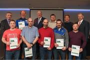 06 April 2019; The Laois recipients including Patrick Phelan, Tom Phelan, John Michael McDonald, Gerry Williams, Damien Fitzpatrick, Thomas Tynan, Alan O'Connor, Jody Conway – Administrator, are photographed with Uachtaráin Cumann Lúthchleas Gael John Horan, Willie Barrett, left, Chairman National Referee Development Committee, and Vincent Neary, right, Chairman Referee Instructor Workgroup, at the presentation of certificates to new referees at Croke Park in Dublin. Photo by Ray McManus/Sportsfile