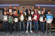 06 April 2019; The Donegal recipients Naoise Enright, Tony Simmons, Daniel Mugan, Ciaran O Neill, James Callaghan, Patrick McCarthy, Stephen Doherty, David Keaney, Darragh Ward, John Ward, Conal McBrearty, Paul Hardy. Jimmy White, Michelle Bennett, Frank Dooley– Administrator are photographed with Uachtaráin Cumann Lúthchleas Gael John Horan, Willie Barrett, left, Chairman National Referee Development Committee, and Vincent Neary, right, Chairman Referee Instructor Workgroup, at the presentation of certificates to new referees at Croke Park in Dublin. Photo by Ray McManus/Sportsfile