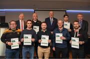 06 April 2019; The Antrim recipients including Sean Elliot, Connor Fitzgerald, Anthony Mc Auley, Niall Mulvenna, Patrick Tumelty, Darren Franklin, Conor Caldwell, are photographed with Uachtaráin Cumann Lúthchleas Gael John Horan, Willie Barrett, Chairman National Referee Development Committee, and Vincent Neary, Chairman Referee Instructor Workgroup at the presentation of certificates to new referees at Croke Park in Dublin. Photo by Ray McManus/Sportsfile