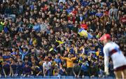 6 April 2019; Supporters of Naas CBS, in the Hogan Stand, during the Masita GAA Post Primary Schools Hogan Cup Senior A Football match between Naas CBS and St Michaels College Enniskillen at Croke Park in Dublin. Photo by Ray McManus/Sportsfile