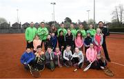 6 April 2019; Team Ireland players and coaches with Naas Lawn Tennis Club players during the Irish Ladies Fed Cup Team Open Training Session at Naas Lawn Tennis Club in Naas, Co. Kildare ahead of the Montenegro Challenge. Photo by David Fitzgerald/Sportsfile